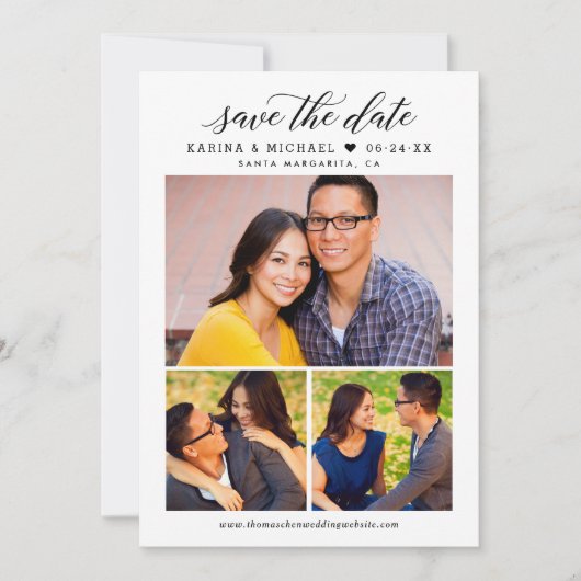 Moderne Kalligrafie Script Foto Collage Wedding Save The Date (Vorderseite)