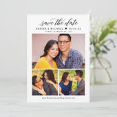 Moderne Kalligrafie Script Foto Collage Wedding Save The Date (Stehend Vorderseite)