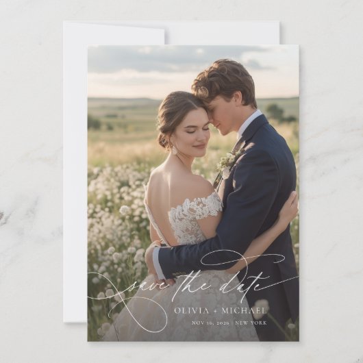 Moderne Kalligrafie-Script-Foto-Hochzeit Save The Date (Vorderseite)
