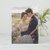 Moderne Kalligrafie-Script-Foto-Hochzeit Save The Date (Stehend Vorderseite)