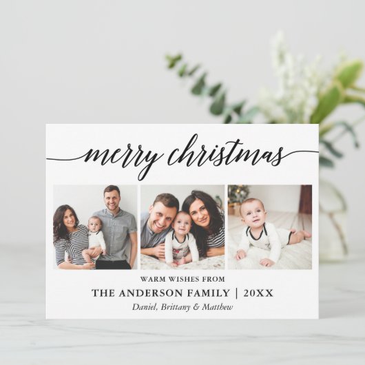 Moderne Kalligrafie Script Frohe Weihnachten 3 Fot (Stehend Vorderseite)