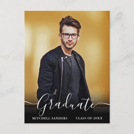 Moderne Kalligrafie Script Grad Foto Ankündigung Postkarte (Vorderseite)