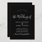 Moderne Kalligrafie Script Heart Black Wedding Einladung (Vorne/Hinten)