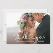 Moderne Kalligrafie Script Heart Foto Wedding Dankeskarte (Vorderseite)