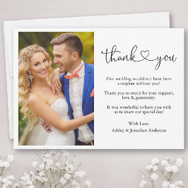 Moderne Kalligrafie Script Heart Foto Wedding Dankeskarte