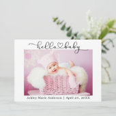 Moderne Kalligrafie Script Heart Hello Baby Ankündigung (Stehend Vorderseite)