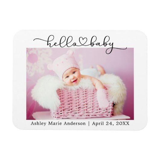 Moderne Kalligrafie Script Heart Hello Baby Magnet (Horizontal)