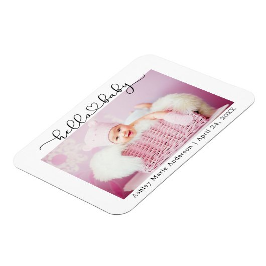 Moderne Kalligrafie Script Heart Hello Baby Magnet (Linke Seite)