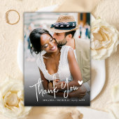 Moderne Kalligrafie-Script Herz 2 Foto Hochzeit  Dankeskarte
