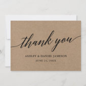 Moderne Kalligrafie Script Kraft Wedding Dankeskarte (Vorderseite)