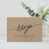 Moderne Kalligrafie Script Kraft Wedding Meal RSVP Karte (Stehend Vorderseite)