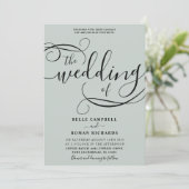 Moderne Kalligrafie Script Sage Green Wedding Einladung (Stehend Vorderseite)