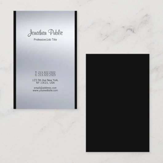 Moderne Kalligrafie Script Silver modische Luxe Visitenkarte (Vorne/Hinten)