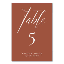 Moderne Kalligrafie Script Terracotta Wedding Tischnummer