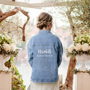 Moderne Kalligrafie-Script-Trauzeugin Hochzeit Jeansjacke
