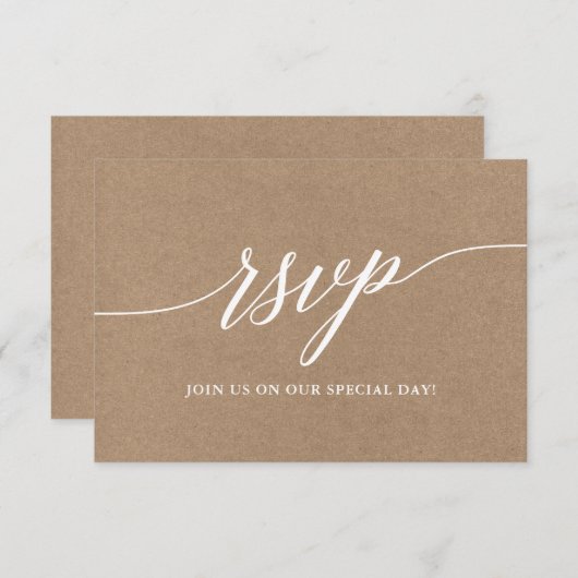 Moderne Kalligrafie Script Wedding Kraft Meal RSVP Karte (Vorne/Hinten)