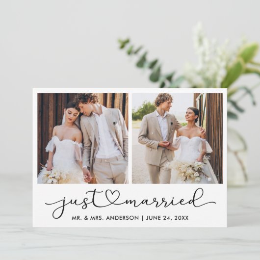 Moderne Kalligrafie - Skript 2 Fotos Hochzeit Ankündigung (Stehend Vorderseite)