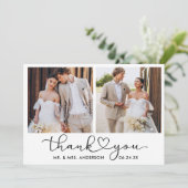 Moderne Kalligrafie - Skript 2 Fotos Hochzeit Dankeskarte (Stehend Vorderseite)