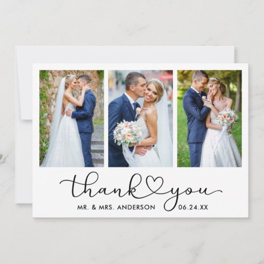 Moderne Kalligrafie - Skript 3 Foto Hochzeit Dankeskarte (Vorderseite)