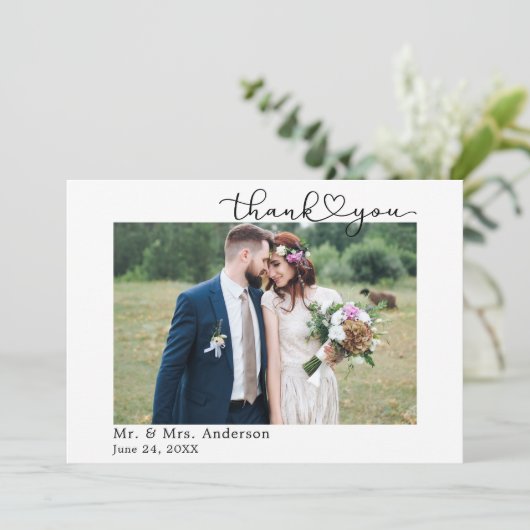 Moderne Kalligrafie - Skript 4 Foto Hochzeit Dankeskarte (Stehend Vorderseite)