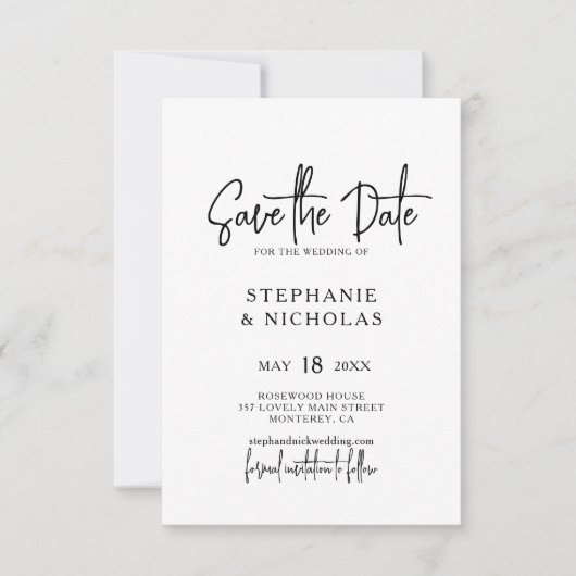 Moderne Kalligrafie-Skript-QR-Code-Hochzeit Save The Date (Vorderseite)