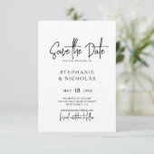 Moderne Kalligrafie-Skript-QR-Code-Hochzeit Save The Date (Stehend Vorderseite)