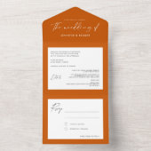 Moderne Kalligrafie Solid Burnt Orange Wedding All In One Einladung (Innen Boden)