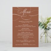 Moderne Kalligrafie Terracotta boho Hochzeitsmenü (Stehend Vorderseite)