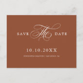 Moderne Kalligrafie Terracotta Boho Save the Date Postkarte (Vorderseite)