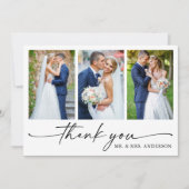 Moderne Kalligrafie-Tinte Pen Script 3 Foto Hochze Dankeskarte (Vorderseite)