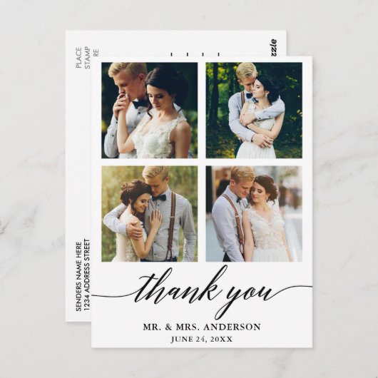 Moderne Kalligrafie Wedding 4 Foto Vielen Dank Postkarte (Vorne/Hinten)