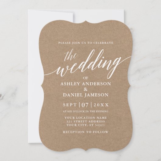 Moderne Kalligrafie Wedding Kraft Einladung (Vorderseite)