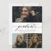 Moderne Kalligrafie White Drei Foto Abschluss Einladung (Vorderseite)