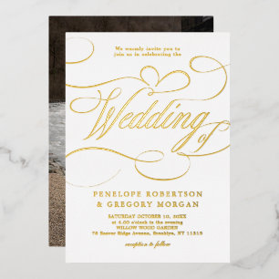 Moderne Kalligrafie zeitlos gold Foto Hochzeit Folieneinladung