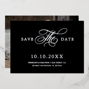 Moderne Kalligrafie zeitlos Silber Save the Date Folieneinladung