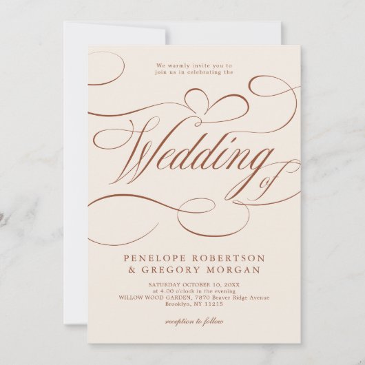 Moderne Kalligrafie Zeitlose Terrakotta-Hochzeit Einladung (Vorderseite)