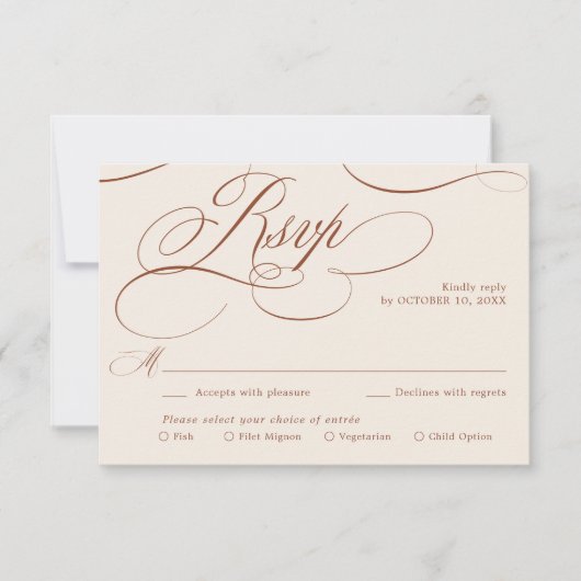 Moderne Kalligrafie Zeitlose Terrakotta-Hochzeit RSVP Karte (Vorderseite)