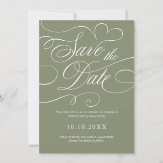 Moderne Kalligrafie zeitloser Salbei-QR-Code-Hochz Save The Date