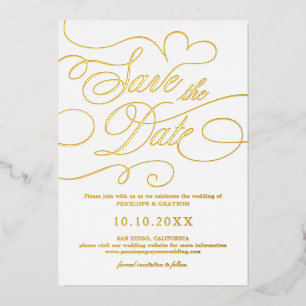 Moderne Kalligrafie zeitloses Gold Save the Date Folieneinladung