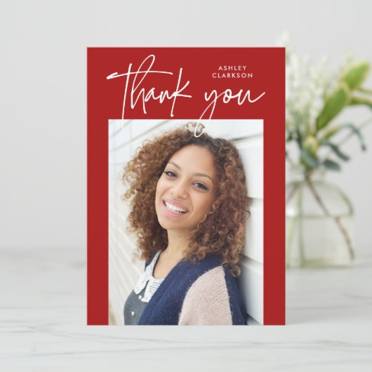 Moderne Kalligrafie - Zwei-Foto-Abschluss Dankeskarte (Stehend Vorderseite)