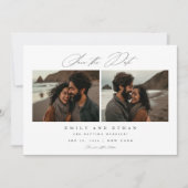 Moderne Kalligrafie Zwei-Foto-QR-Code Save The Date (Vorderseite)