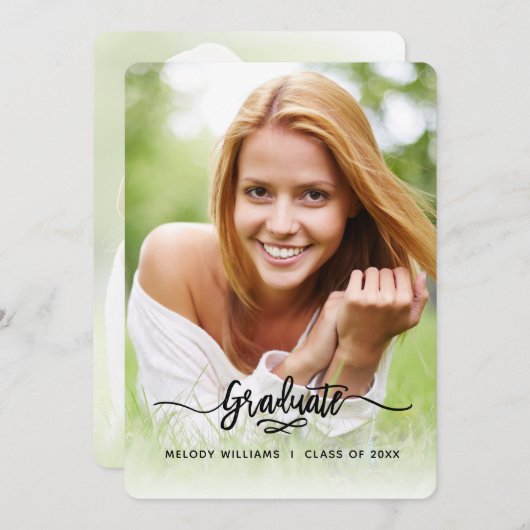 Moderne Kalligraphie 2 Foto Grad Party Einladung (Vorne/Hinten)