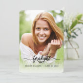 Moderne Kalligraphie 2 Foto Grad Party Einladung (Stehend Vorderseite)