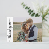 Moderne Kalligraphie 2 Foto Hochzeit Dankeskarte (Stehend Vorderseite)