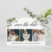 Moderne Kalligraphie 3 Foto Aquarellgrüne Save The Date (Stehend Vorderseite)