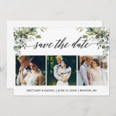 Moderne Kalligraphie 3 Foto Aquarellgrüne Save The Date (Vorne/Hinten)