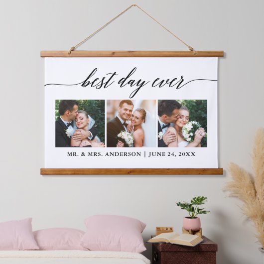 Moderne Kalligraphie 3 Foto Beste Hochzeit je Wandteppich Mit Holzrahmen (Schlafzimmer)