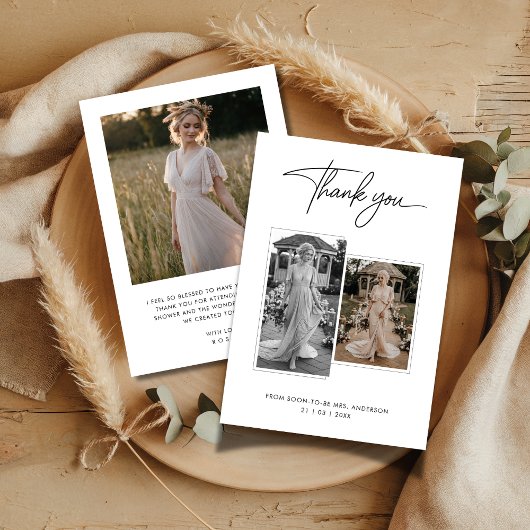Moderne Kalligraphie 3 Foto Brautparty Dankeskarte