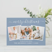 Moderne Kalligraphie 3 Foto Weihnachten Blau (Stehend Vorderseite)
