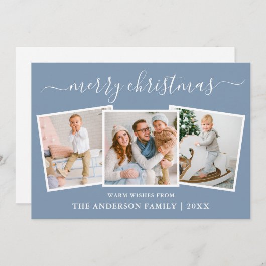 Moderne Kalligraphie 3 Foto Weihnachten Blau (Vorne/Hinten)